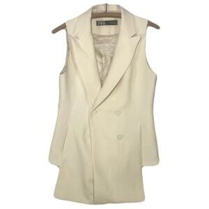 ZARA Cream Colored Sleeveless Vest/Blazer Womens Size S